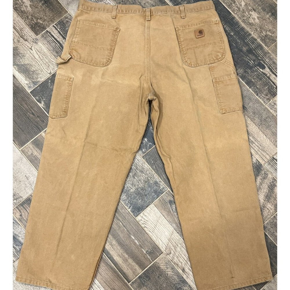 Mens Carhartt Dungaree Fit Carpenter Pants Duck Canvas Brown Tan Jeans B11 44x29